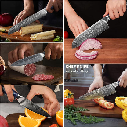 Steak Knives Set of 4, Ultra Sharp Non Serrated Kitchen Steak Knife 5 Inch - Damascus Steel & Resin Handle - Xuan Series (Sapphire Blue)