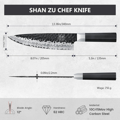 SHAN ZU Japanese Chef Knife 8 Inch, High Carbon Steel 10Cr15Mov Professional Kitchen Knife, Sharp Cooking Knife with G10 Handle Dishwasher Safe, Meat Cutting Gyuto Knife, Gifts for Women & Men