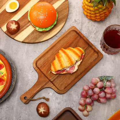 Tanlade 16 Pcs Acacia Wood Cutting Board with Handle Chopping Boards Decorative Charcuterie Platter Pizza Bread Cheese Fruit Serving Tray for Kitchen Counter Table Christmas Decorate(14 x 8 Inch)