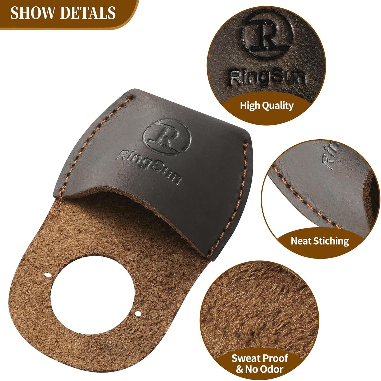 Ringsun Thumb Guard Wood Carving Tools, Leather Finger Protector, Handmade Carpenter Working Carving Kit Accessories Brown RS40