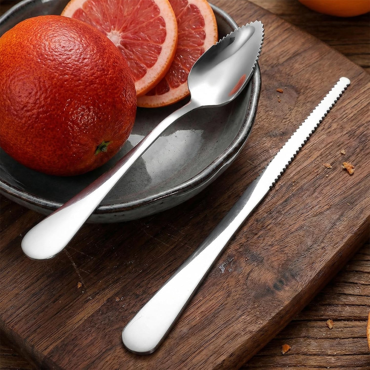 Grapefruit Knife 5 Pieces Set, 3 Stainless Steel Grapefruit Spoons & 2 Grapefruit Knives, Serrated Edge Utensils for Citrus Fruits (Silver)