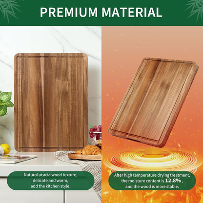 Large Wooden Cutting Board for Kitchen, 20" x 15" Acacia Wood Butcher Block Cutting Board with Juice Groove, Thick Chopping Board Carving Board for Meat Turkey Vegetables