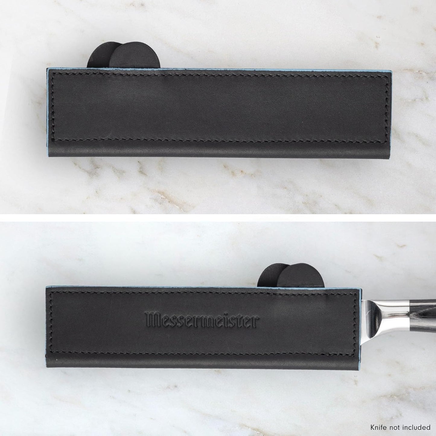 Messermeister 6.5" Black Magnetic Leather Edge-Guard - Handcrafted, Stylish & Functional Safety Accessory for Knife - 2 Blade Entry Notches - 6.5" x 1.625"
