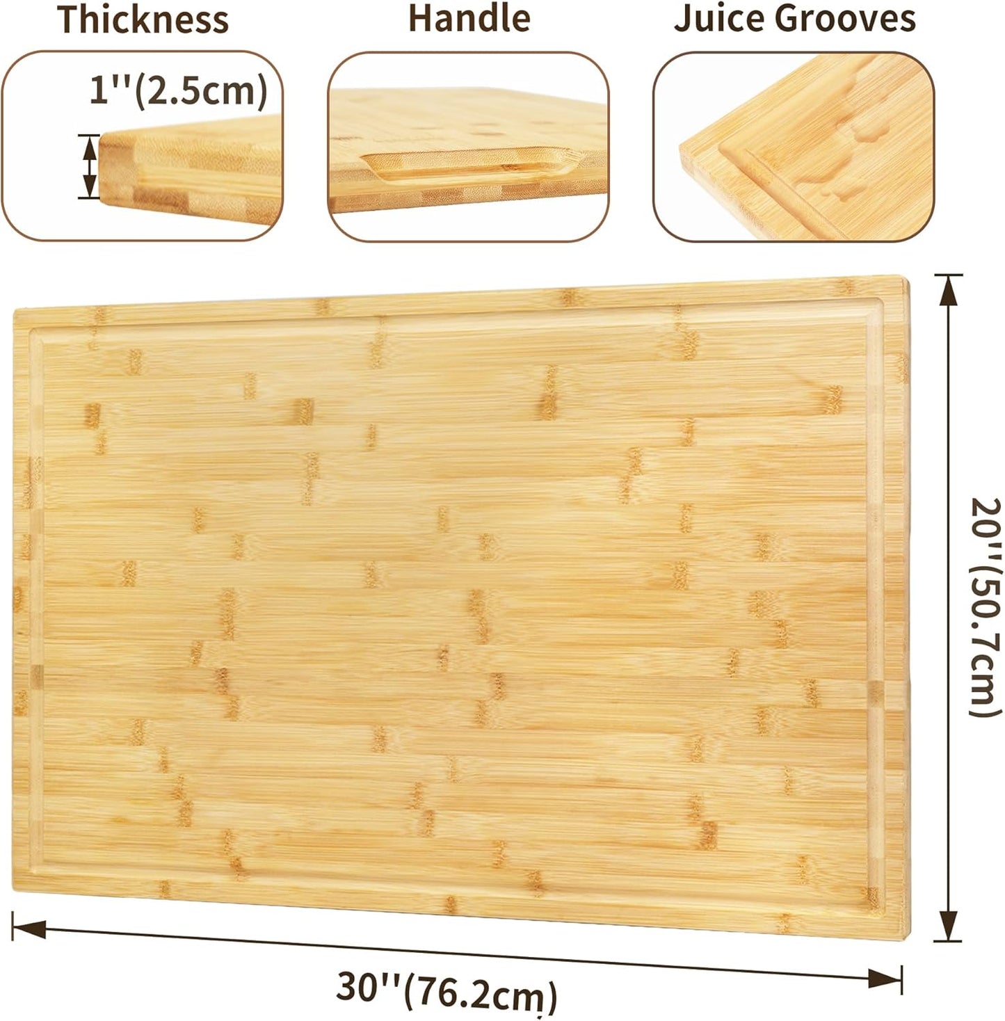 Utoplike Extra Large XXXL Bamboo Cutting Board 24 x16 Inch, Largest Wooden Butcher Block for Turkey, Meat, Vegetables, BBQ, Over the Sink Chopping Board with Handle and Juice Groove, Thickness 1.25"