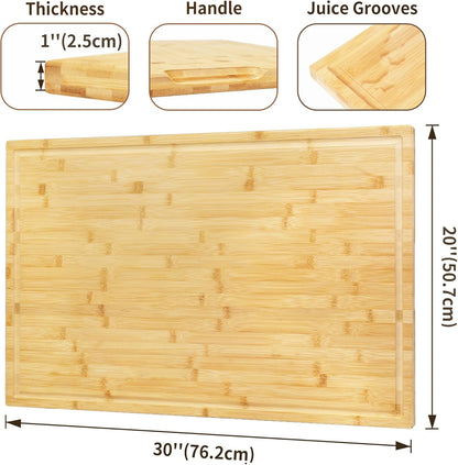 Utoplike Extra Large XXXL Bamboo Cutting Board 24 x16 Inch, Largest Wooden Butcher Block for Turkey, Meat, Vegetables, BBQ, Over the Sink Chopping Board with Handle and Juice Groove, Thickness 1.25"