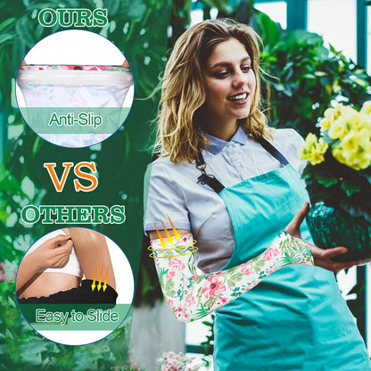 4 Pairs Gardening Sleeves Anti-Slip Arm Protection with Thumb Hole Sun Sleeve Cooling Arm Sleeves for Women Men Outdoor