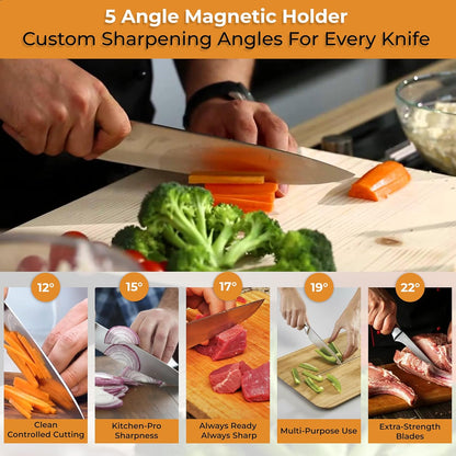 Rolling Knife Sharpener – Professional Kitchen Knife Sharpener- Manual Tumbler Knife Sharpener with 5 Magnetic Angle Guidance for Home & Chef Use.