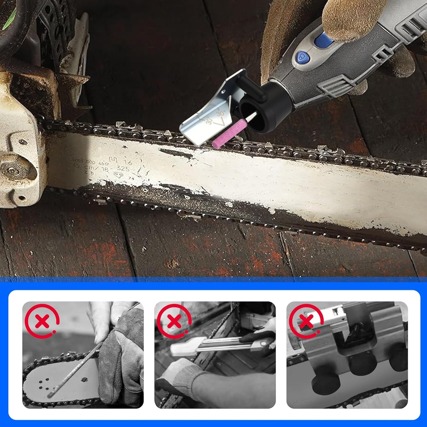 1453 Sharpening Attachment Kit for Dremel Sharpening Outdoor Gardening Tools with Grinding Stones and Sharpening Angle Guide Attachment 6Set Chainsaw Sharpening Attachment Kit