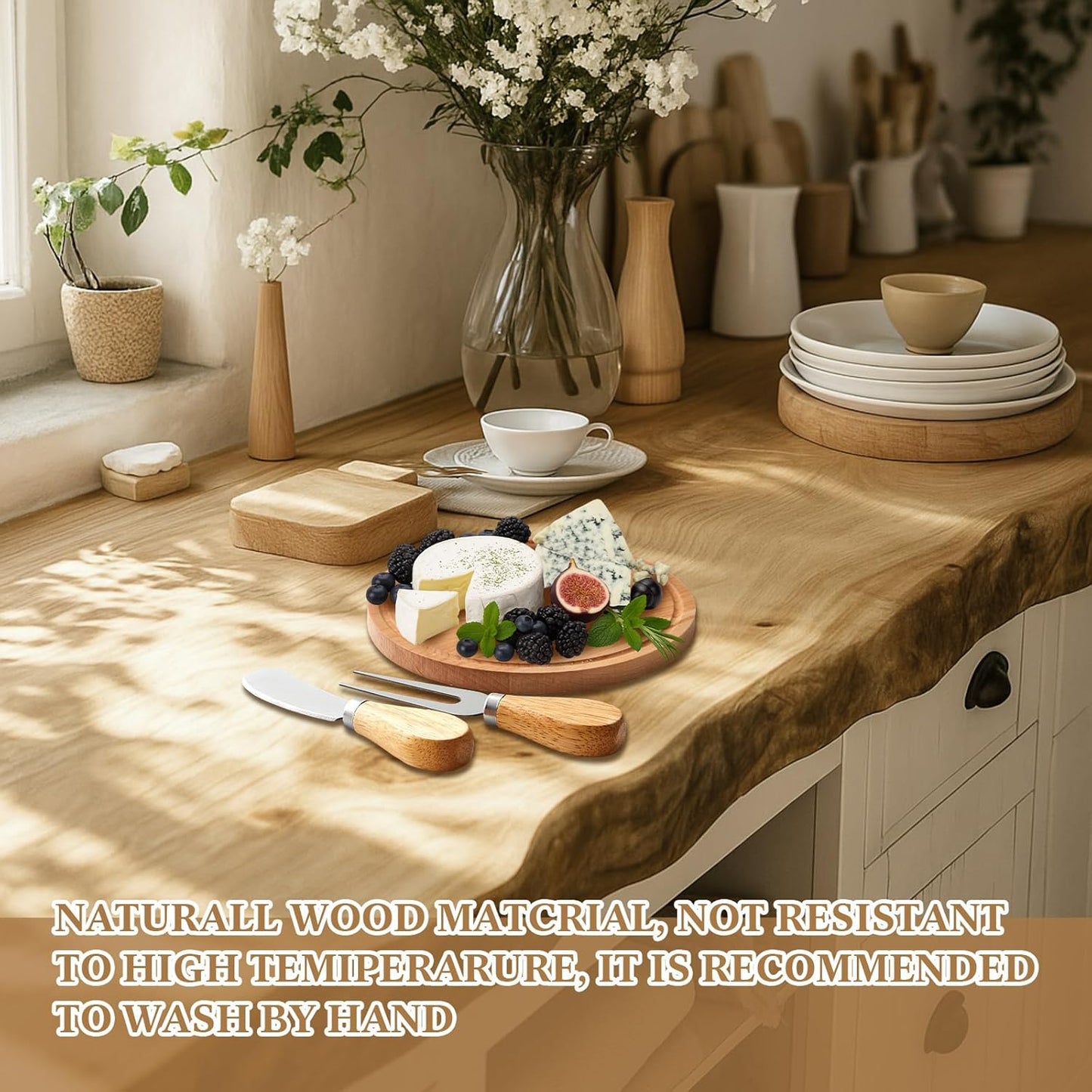 Maxcheck 18 Sets Baby Shower Bridal Game Prizes for Winners Round Cheese Board Set Wood Mini Charcuterie Board with Knives and Forks Thank You Card with Gift Box for Guests Wedding (Bamboo)