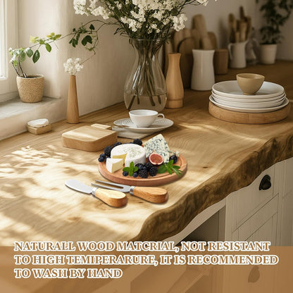 Maxcheck 18 Sets Baby Shower Bridal Game Prizes for Winners Round Cheese Board Set Wood Mini Charcuterie Board with Knives and Forks Thank You Card with Gift Box for Guests Wedding (Bamboo)