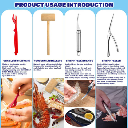 19Pcs Seafood Tools Includes Sea Food Scissors, Crab Crackers, Oyster Knife, Lobster Crackers, Crab Hammer and Shellfish Forks, Nutcracker Set for Restaurants, Picnic and Home Use