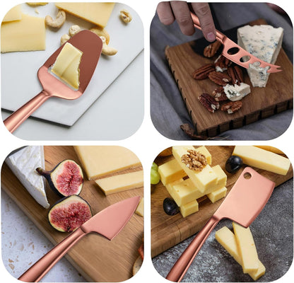 Copper Cheese Knives Set 7 Pieces Stainless Steel Kitchenware Utensils Gadgets 7 Pieces Cheese Knife,Cheese Spreader,Cheese Forks,Cheese Slicer,Cheese Cutter,Butter Knife