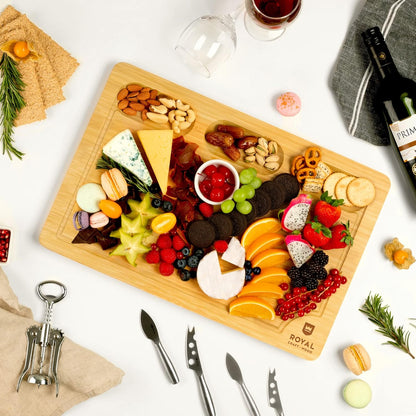 ROYAL CRAFT WOOD Extra Large Cheese Board - Bamboo Cheese Board and Knife Set - Charcuterie Board Set, Charcuterie Platter & Serving Tray