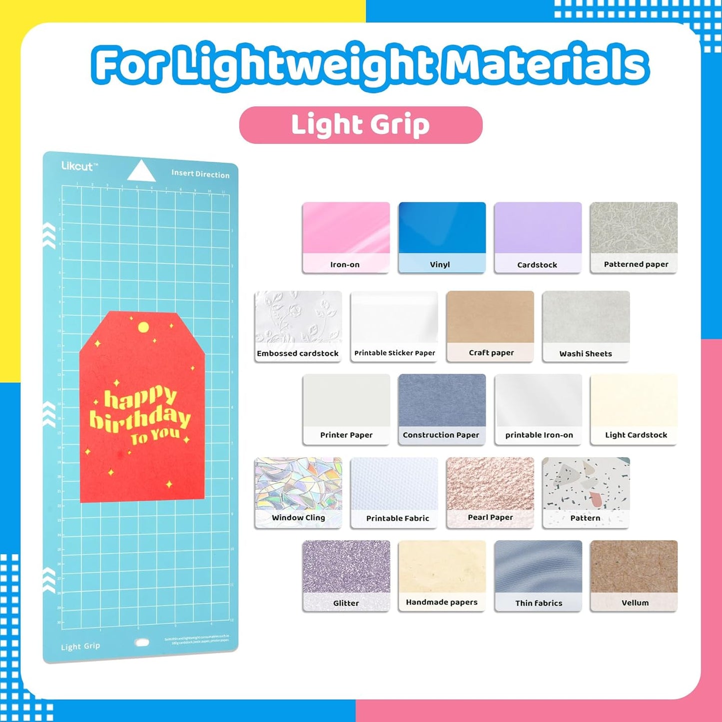 Likcut Cutting Mat for Glee S501 Cutter, 4.5" X 6.5" Standard Grip Mat for DIY Crafty, 3 Packs Likcut Accessories Mats, Adhesive Sticky Green Quilting Replacement Cut Mats for Iron On, Vinyl and More