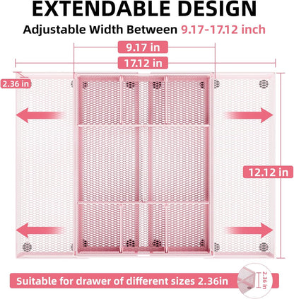 Marbrasse Expandable Desk Drawer Organizer, Mesh Drawer Organizer Tray with 10 Adjustable Compartments, Desk Organizers and Accessories for Office Supplies, Makeup & Vanity (Expandable White-2 pack)