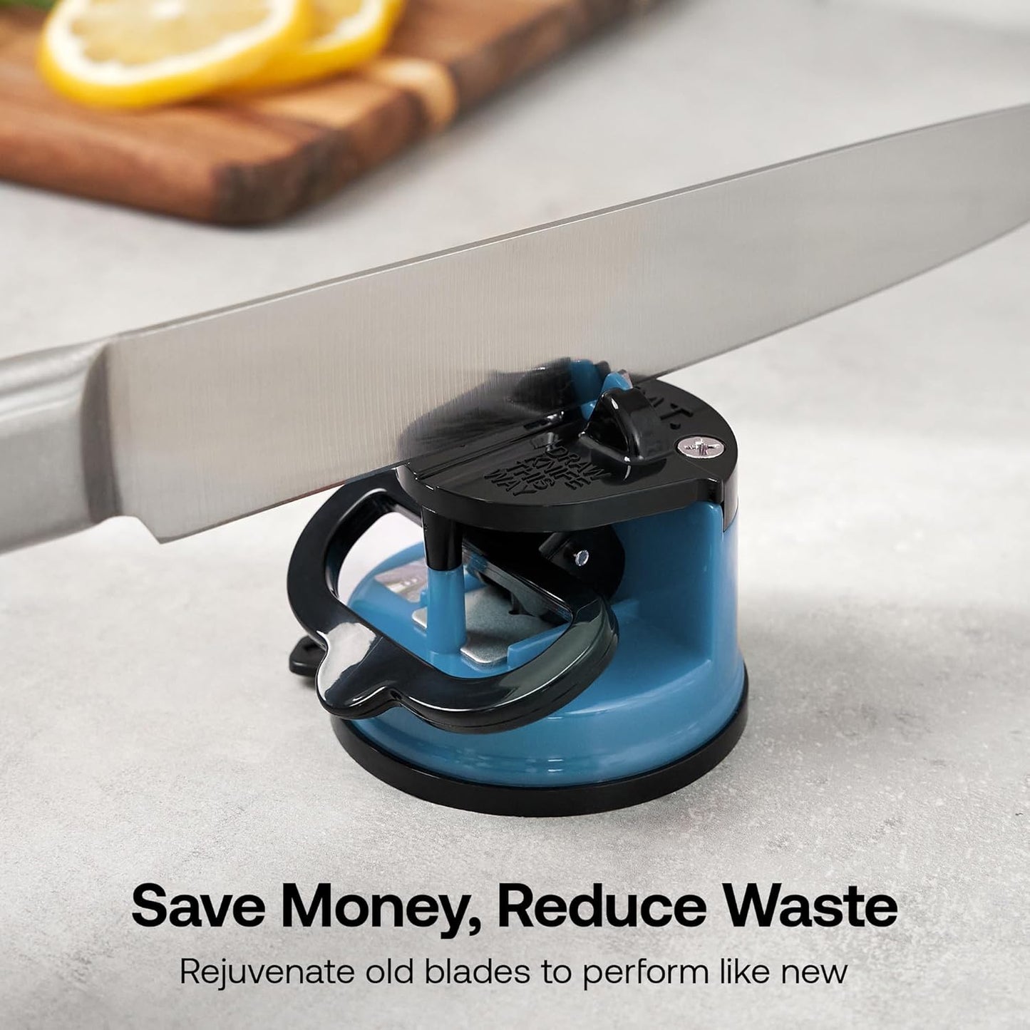 AnySharp – Global – Hands Free Knife Sharpener - Easy to Use Sharpening Tool with PowerGrip Suction Base and 20-Degree Pre-Set Angle - for All Knives: Chef's, Serrated, and Hardened Steel - Red
