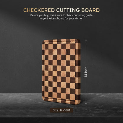 3 Packs Cutting Boards for Kitchen Checkered Cutting Board Acacia Wood Charcuterie Board Serving Heavy Duty Non Toxic Slip Butcher Block Wood Chopping Board with Juice Grooves Handles
