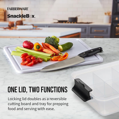 Farberware Build Snacklebox Serving Tray with Locking Bamboo Cutting Board Lid, Portable Storage Container with Compartments for Charcuterie, and More, Natural