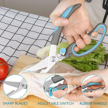 Asdirne Premium Kitchen Scissors Set, Kitchen Shears, Food-Grade Stainless Steel Blades, Ergonomic Rubber Handle, Include 1 Poultry Shears and 4 All Purpose Scissors, 9.1”/9.6"/8.5"/6.4"/5.4"