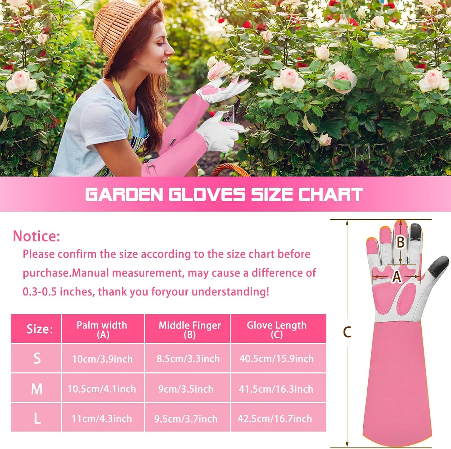 Long Gardening-Gloves Women/Men-Thorn proof Rose Pruning Heavy Duty Gauntlet, Best Garden Gifts for Gardener-L