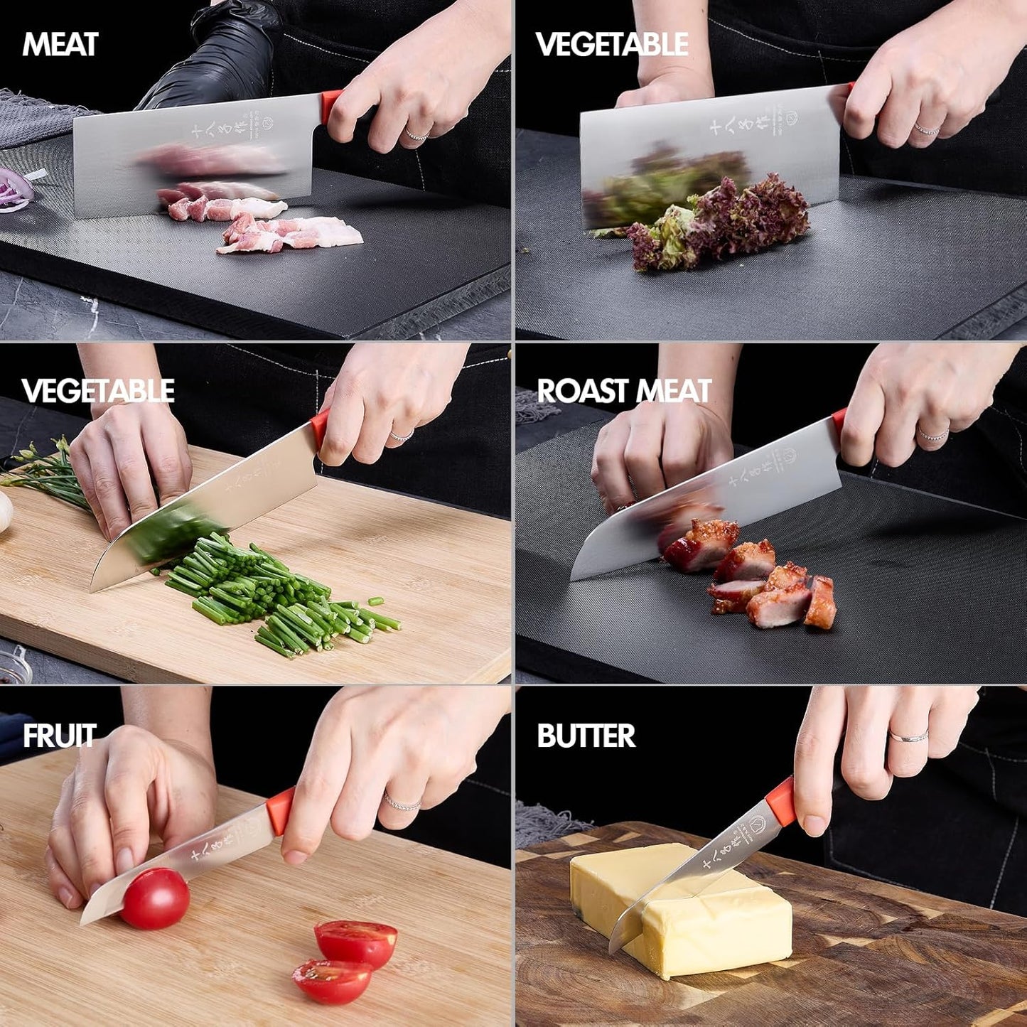 SHI BA ZI ZUO Meat Cleaver Set Chinese Style Patterns 7.09”&6.97" Chef Knife Stainless Steel Professional Kitchen Cleaver And Santoku Knife (Kitchen Knife Set 2 Pcs)