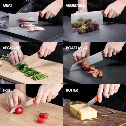 SHI BA ZI ZUO Meat Cleaver Set Chinese Style Patterns 7.09”&6.97" Chef Knife Stainless Steel Professional Kitchen Cleaver And Santoku Knife (Kitchen Knife Set 2 Pcs)