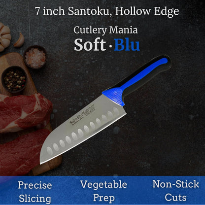 Cutlery Mania SoftBlu Kitchen Knifes, X50CrMoV15 German Stainless Steel, Non-Slip Soft Grip Handle, Professional (Breaking Knife, Curved, 10")