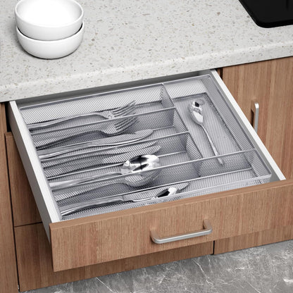 Neudeco Silverware Organizer,Mesh Drawer Organizer for Kitchen，Metal Utensil Organizer for Flatware, Knives, Spoons,Cosmetic (Silver 9 * 3 * 2 inch Pack6)