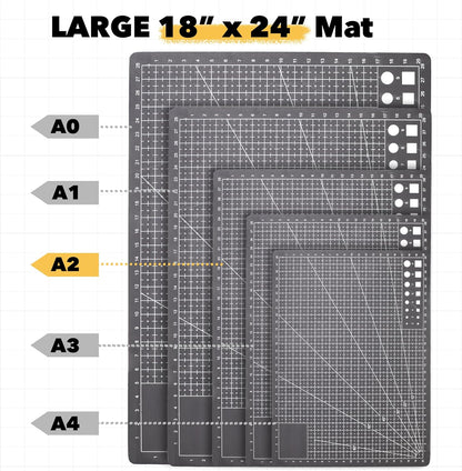 Mandala Crafts Self-Healing Cutting Mat Set – 12" x 18" A3 Green Double-Sided 5-Ply Mat with Fabric Cutter, Quilt Ruler & Craft Knife for Sewing, Quilting, Leather & Scrapbooking