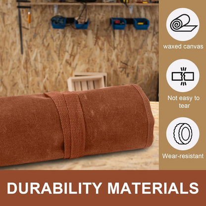 Chisel Roll,6 Pockets Roll Up Tool Pouch,Waxed Canvas Small Tool Roll Organizer and Wrench Roll Up Pouch,Store Chisel,Wrench,Pliers,Carving Knife (12-Brown)