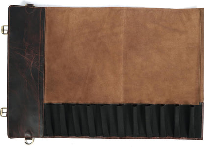 Chef Knife Roll | Genuine Buffalo Leather Knife Roll Case | Portable Travel Storage for Knives & Accessories | 11 Pocket Canvas Chef Knife Bag | Durable & Secure Knife Carrier (Brown)