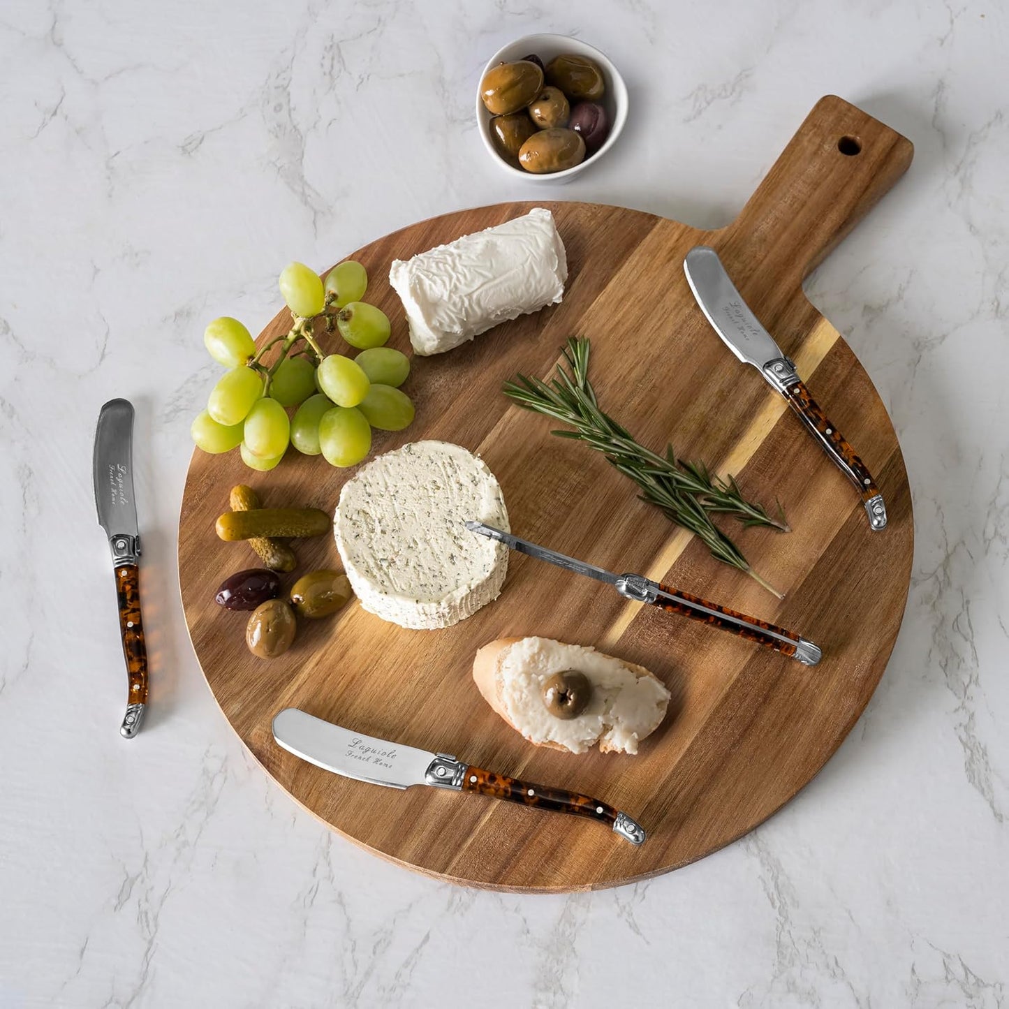 French Home Laguiole Spreader Set – 8 Piece Cheese & Butter Spreader Set with Blue and Cream Handles – Elegant & Practical Charcuterie Tools (6.25")