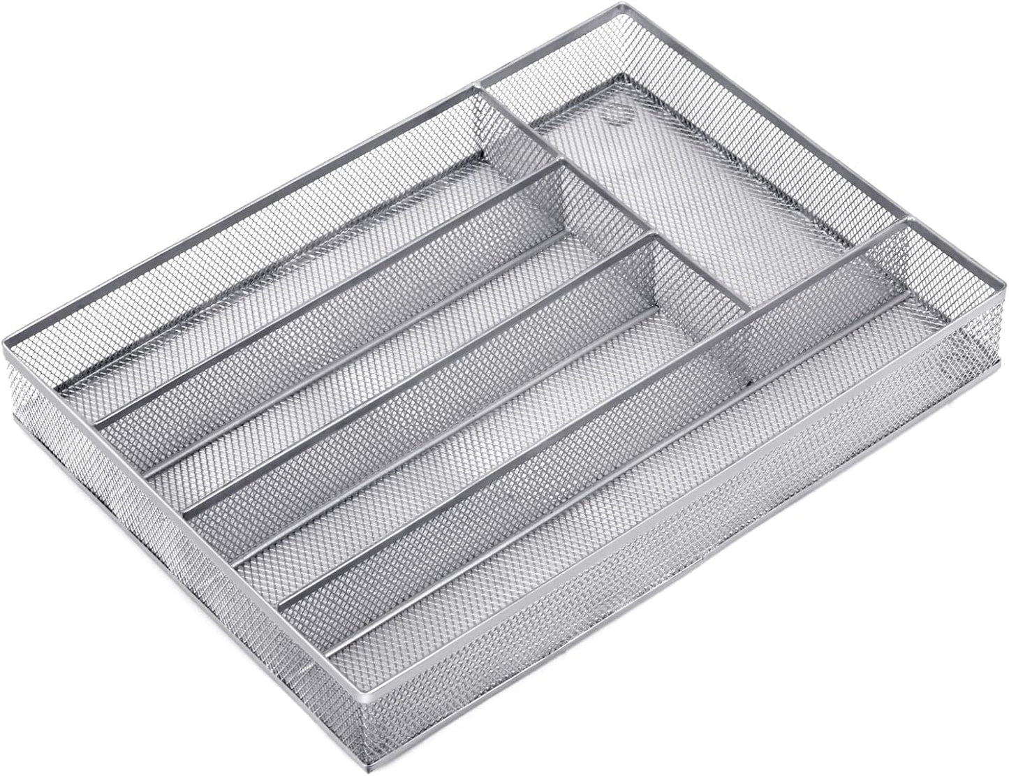 Neudeco Silverware Organizer,Mesh Drawer Organizer for Kitchen，Metal Utensil Organizer for Flatware, Knives, Spoons,Cosmetic (Silver 9 * 3 * 2 inch Pack6)