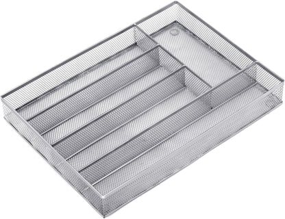 Neudeco Silverware Organizer,Mesh Drawer Organizer for Kitchen，Metal Utensil Organizer for Flatware, Knives, Spoons,Cosmetic (Silver 9 * 3 * 2 inch Pack6)