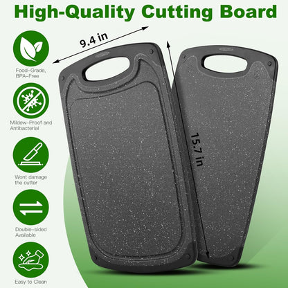 Cutting Boards Set,15.7"×9.4" & 12.5"×7.7" Plastic Chopping Board Set,Made From Natural Food Grade Material,BPA Free&Eco,Non Slip&Juice Groove,Dishwasher Safe,Double-Sided Usable,Dark Grey