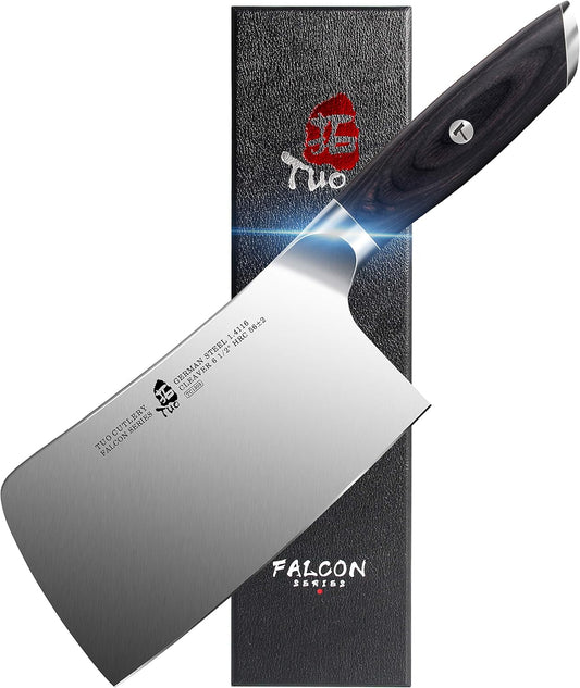 TUO Knife Sharpener Rod, 8 Inch Honing Rod for Kitchen Knife Sharpening, Professional Sharpening Steel with Ergonomic Pakkawood Handle, High Carbon German Steel, Falcon Series