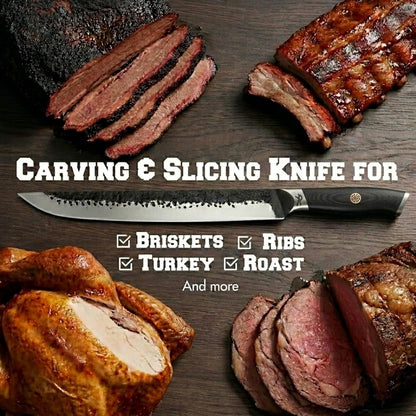Kitchen perfection Handmade Chefs Carving Knife For Meat Cutting- Extremely Sharp Cooking Knife 8 Inch -Hand Sharpen Best Gift For Men - High Carbon Steel w/Leather Sheath