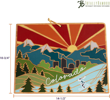 Totally Bamboo North Carolina State Shaped Cutting Board and Charcuterie Serving Platter with Artwork by Summer Stokes, Includes Hang Tie for Wall Display 18" x 8" x 5/8" - Colors A