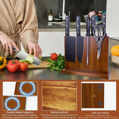 magnetic knife holder - Acacia wood Magnetic Knife Block, Magnetic Knife Storage with double-sided magnetic, blue resin river, 12.59 × 9.84 inches (Without knife)