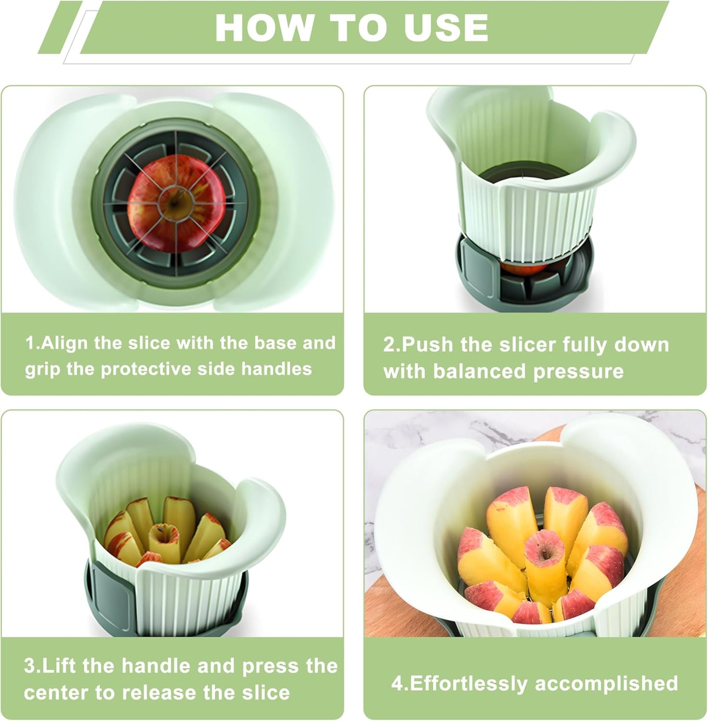Apple Slicer, Heavy Duty Apple Corer and Slicer with Comfort Handles, 8-Slice Large Apple Slicer for Up to 3.8" Apples, with Extra Tomato & Fruit Cutting Blades