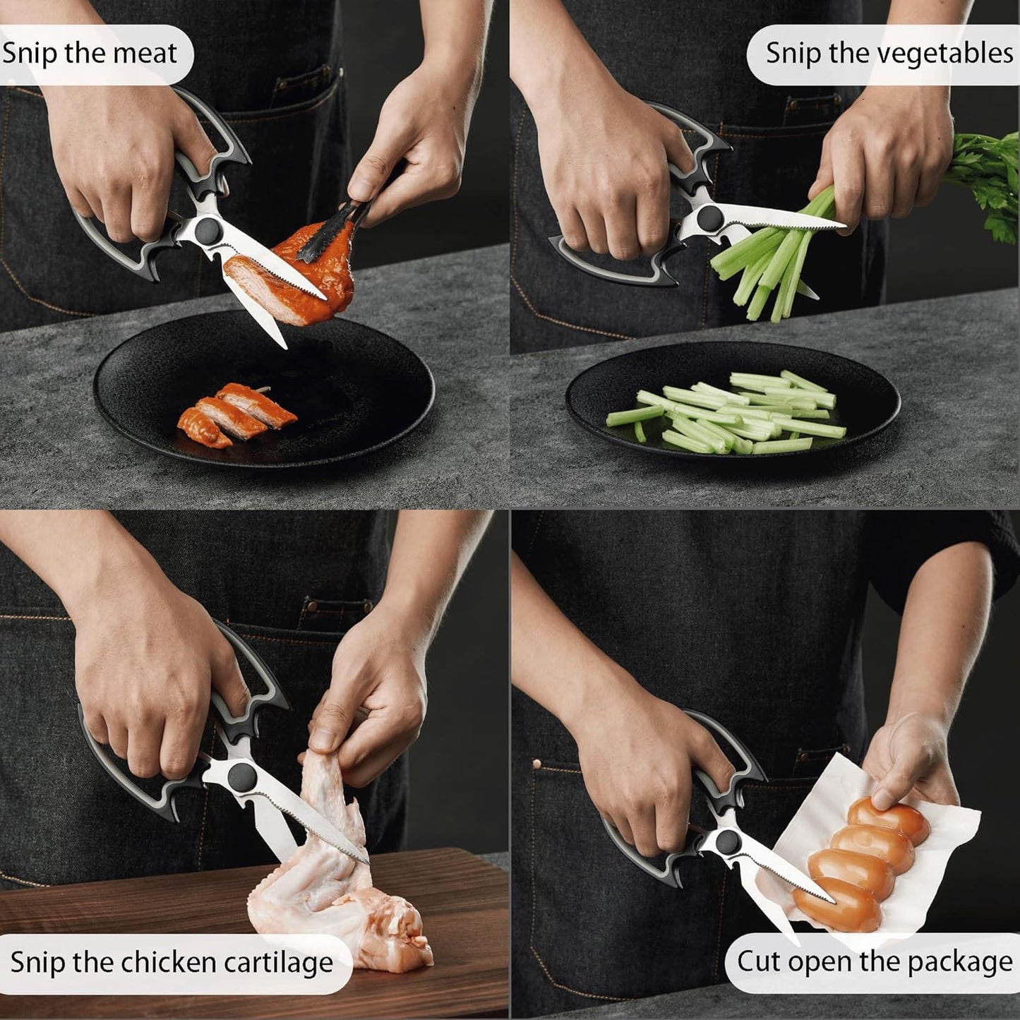 OMDAR Bat Kitchen Scissors All Purpose 2 Pack - Halloween Goth Cute Kitchen Shears - Heavy Duty Stainless Steel Cooking Shears for Cutting Meat, Food, Poultry - with Magnetic Blade Guards