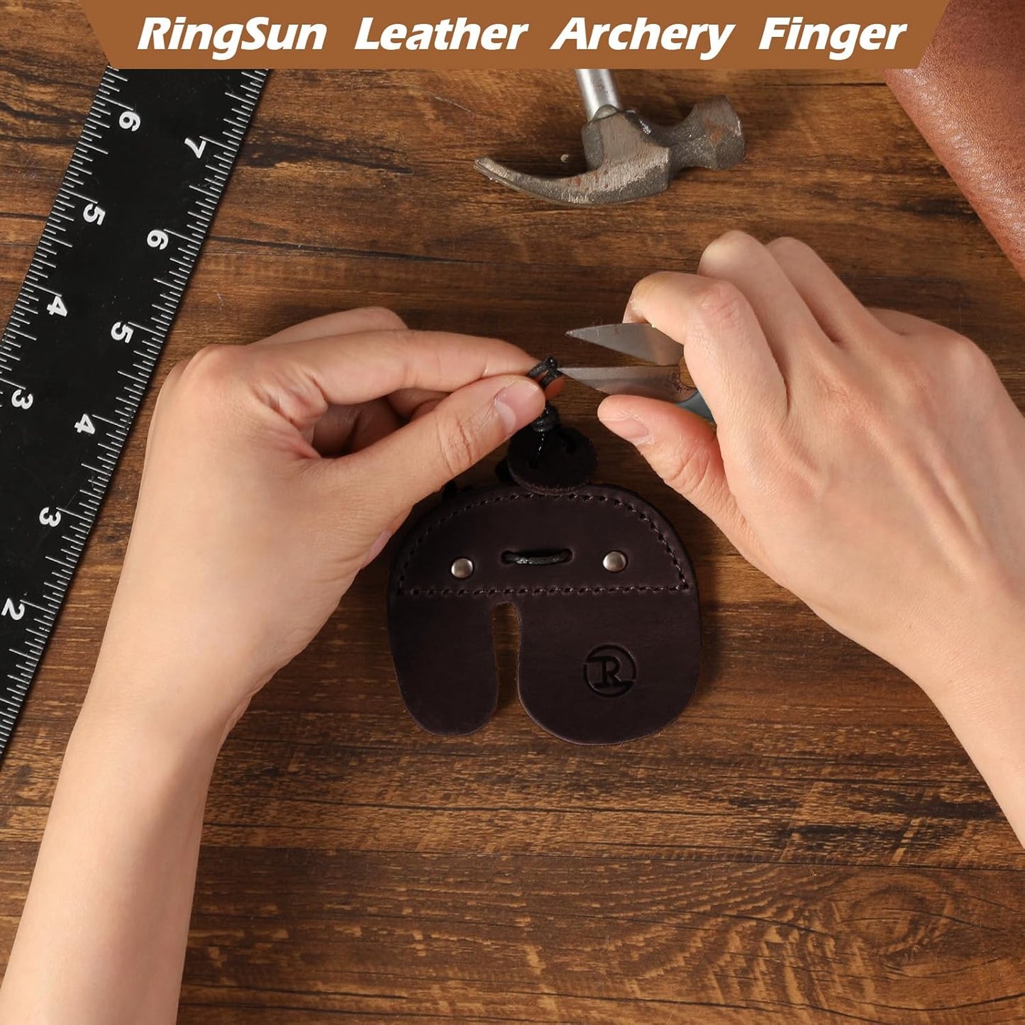 Ringsun Leather Archery Finger Tabs,Handmade Archery Finger Guard for Shooting Practice Gear, Recurve Bow Fingers Tab