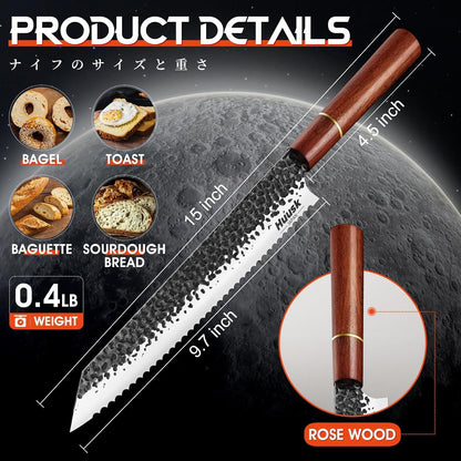 Huusk Japanese Brisket Carving Knife - 11" Slicing Knife for Meat Cutting Made by High Carbon Steel, Hand Forged Ultra Sharp Brisket Slicer with Wood Handle for BBQ Grilling Roast, Christmas Gifts