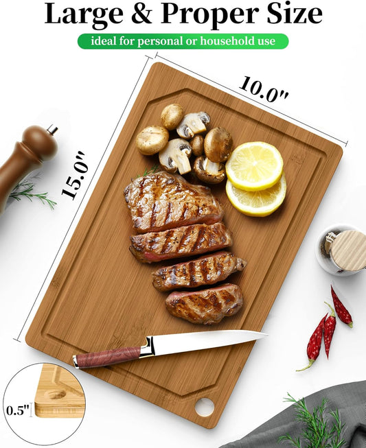 Kitsure Bamboo Cutting Board - Multi-Sizes Wooden Cutting Boards for Kitchen, Convenient Kitchen Essentials with Deep Juice Grooves， Cutting Board for Chopping & Serving, Large, Natural