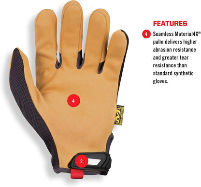 Mechanix Wear Material4x Original Gloves - Abrasion Resistant Gloves for Protecting Hands - Durable Synthetic Leather - Breathable - Comfort Fit - Machine Washable - Brown/Black - Medium