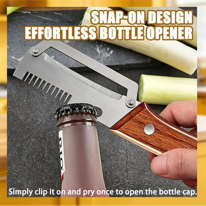 2 Pack MultiFunctional Vegetable Peeler,3 in 1 Multi Functional Wooden Handle Peeler and Bottle Opener,Peeler Knife for Fruit Pumpkin Peeling Potato Carrot Veggie Peeler