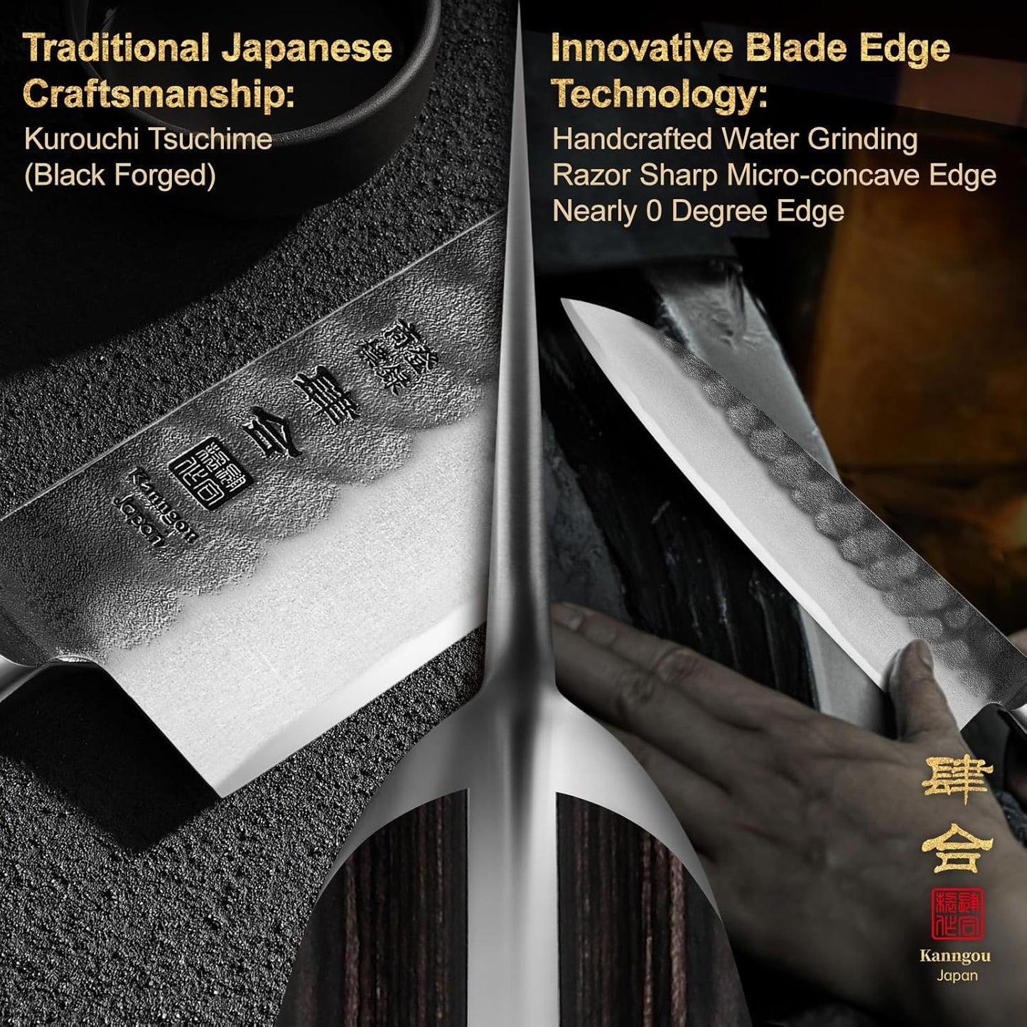kanngou 240mm Gyuto Knife, 9.5 Inch Japanese Chef Knife with AUS-8 Alloy Steel, Black Forged Japanese Carving Knives for Meat with Full-Tang Pakkawood Hanle, Premium Box for Husband, Dad