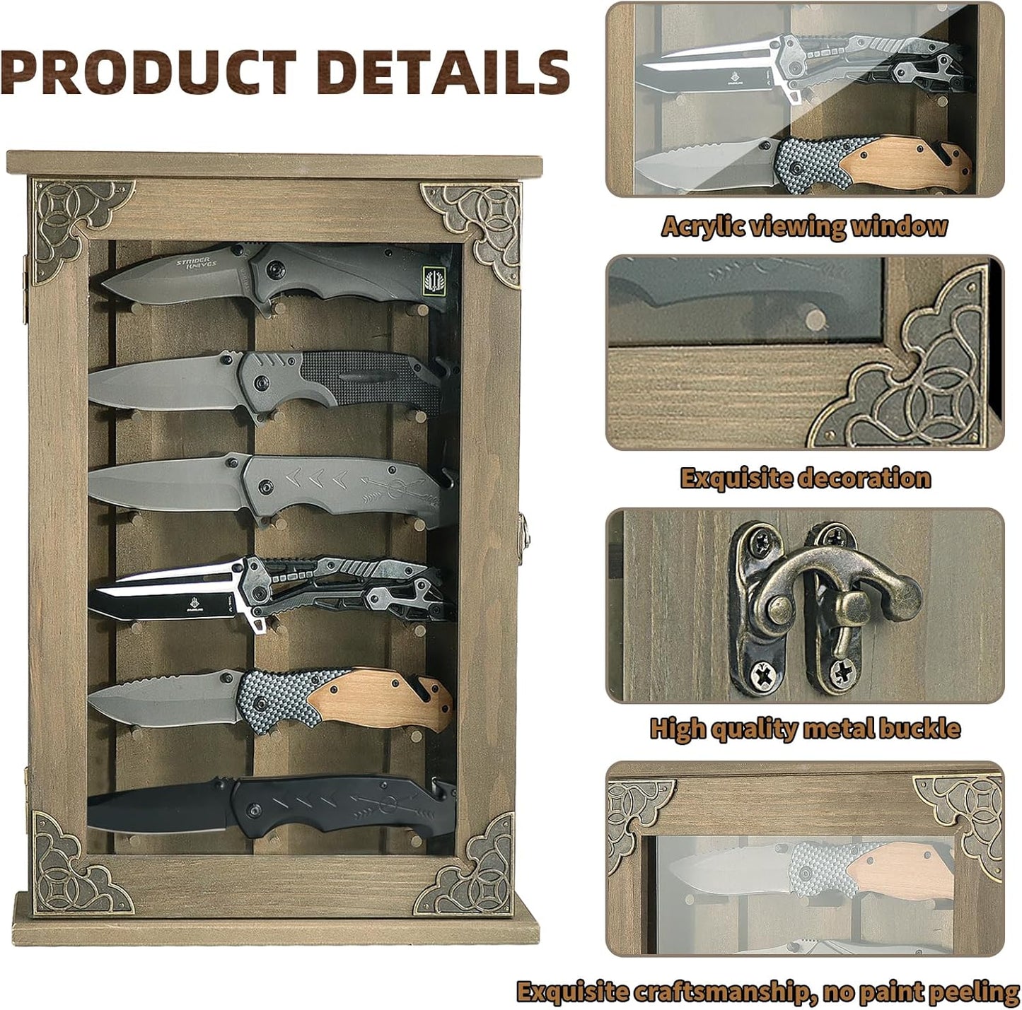 Wooden Knife Display Case-Pocket Knife Shadow Box-Knife Cases for Collections On the Wall