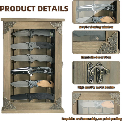 Wooden Knife Display Case-Pocket Knife Shadow Box-Knife Cases for Collections On the Wall
