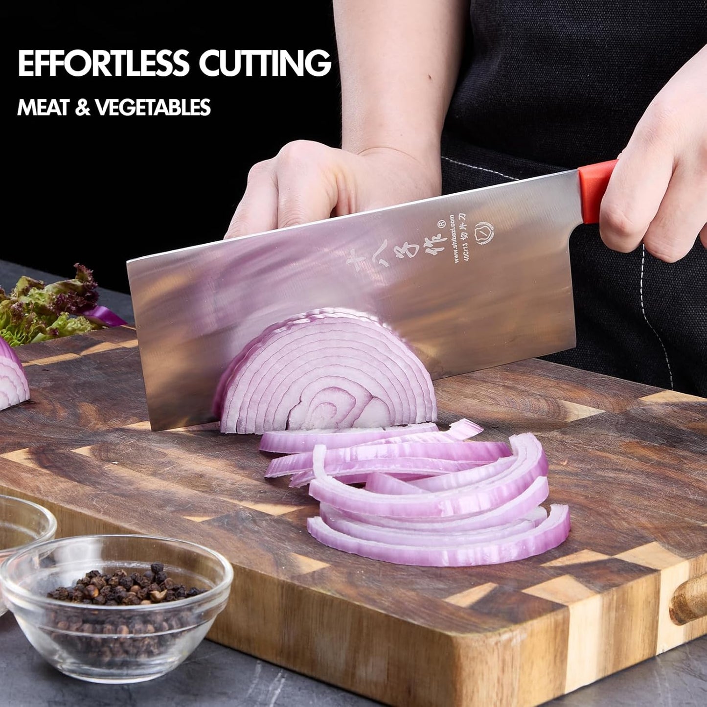 SHI BA ZI ZUO Meat Cleaver Set Chinese Style Patterns 7.09”&6.97" Chef Knife Stainless Steel Professional Kitchen Cleaver And Santoku Knife (Kitchen Knife Set 2 Pcs)